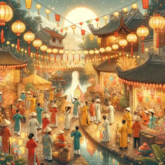 호이안의 활기찬 Tet 밤